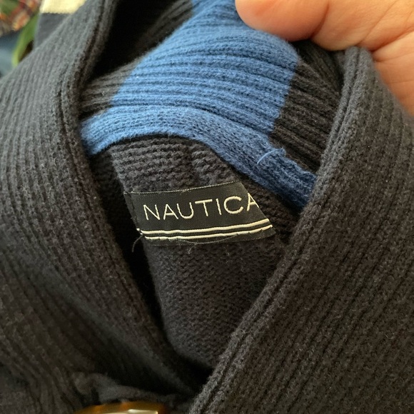 Nautica Boys Blue and White Striped Shawl Collar Sweater size L - Picture 6 of 6